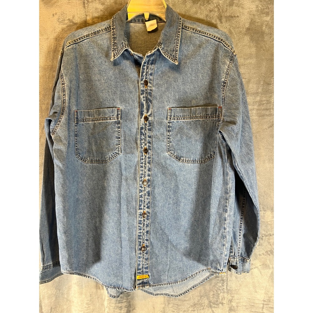 Vintage Jordache Denim Shirt XL 48 Bust Button Front Long Sleeve Pocket Workwear